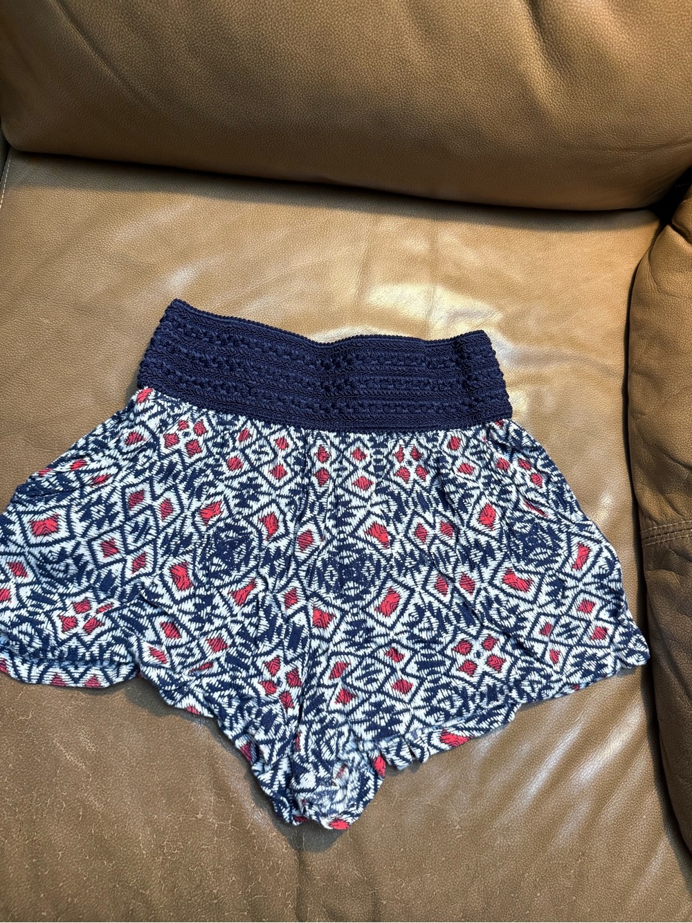 Joe Benbasset Navy Waistband Patterned Shorts with Red Accents